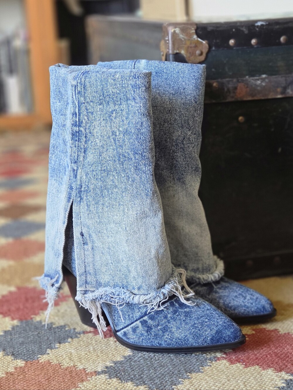 Steve Madden Livvy Denim Foldover Heeled Ankle Boots